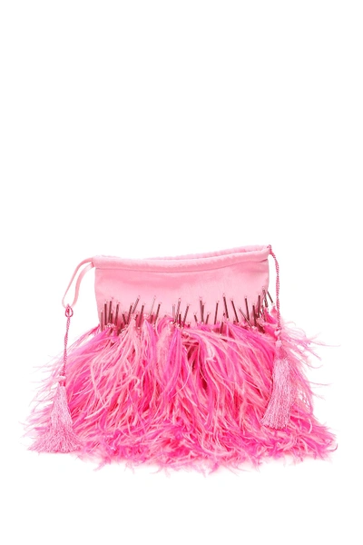 Shop Attico The  Feathers And Beads Mini Bag In Pink