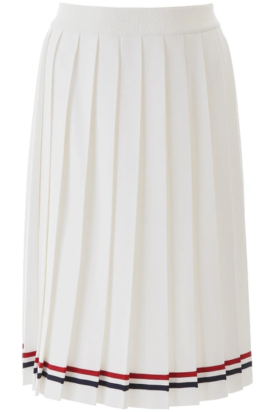 Shop Thom Browne Pleated Midi Skirt In White