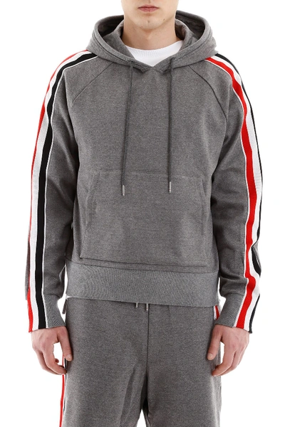 Shop Thom Browne Rwb Striped Hoodie In Med Grey