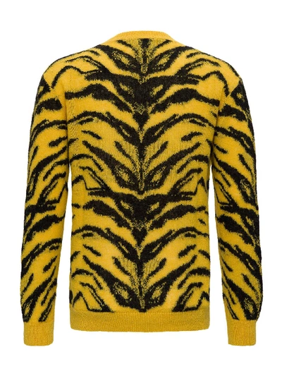 Shop Laneus Tiger Pattern Sweater In Yellow