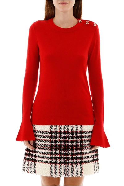 Shop Tory Burch Crystal Button Pullover In Red Volcano