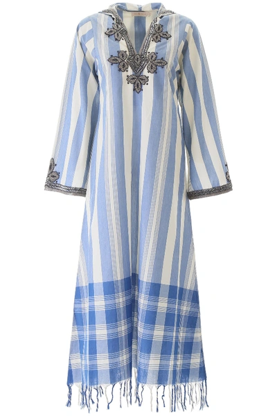 Shop Tory Burch Embroidered Kaftan Dress In Light Blue