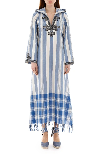 Shop Tory Burch Embroidered Kaftan Dress In Light Blue