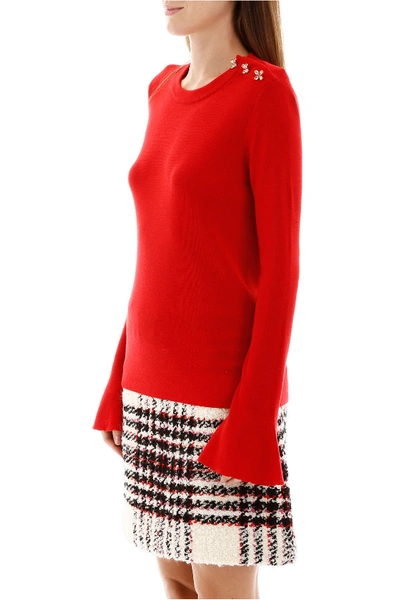 Shop Tory Burch Crystal Button Pullover In Red Volcano