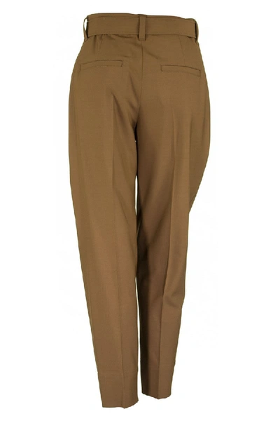 Shop Brunello Cucinelli Tropical Luxury Wool Boy Fit Cigarette Trousers With Precious D-ring Belt In Acorn