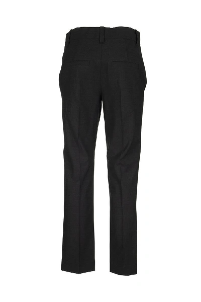Shop Brunello Cucinelli Tropical Luxury Wool High-waist Cigarette Trousers With Shiny Loop In Black