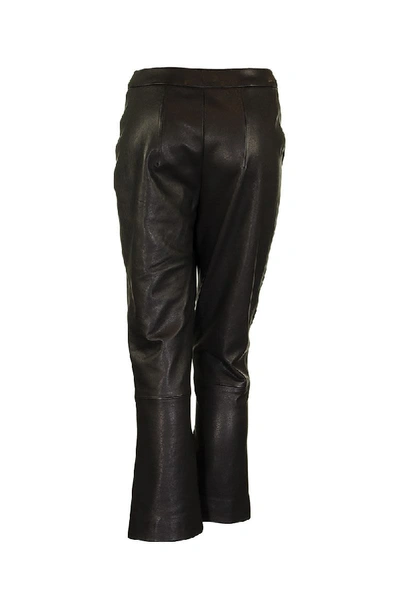 Shop Balmain Trouser Noir Leather Lamb In Black