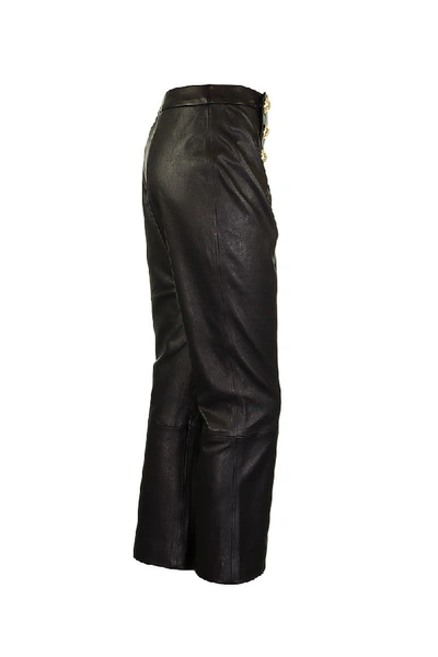 Shop Balmain Trouser Noir Leather Lamb In Black