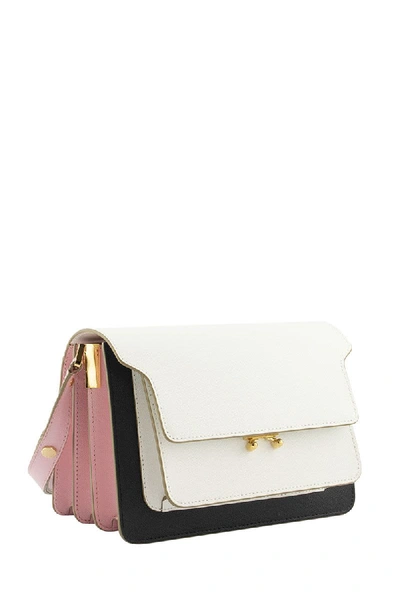 Shop Marni Trunk Bag In Saffiano Leather In Black/white/pink