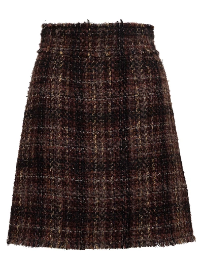 Shop Dolce & Gabbana Tweed Skirt In Brown