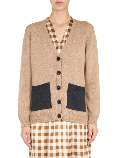 Shop Ganni V-neck Cardigan In Beige