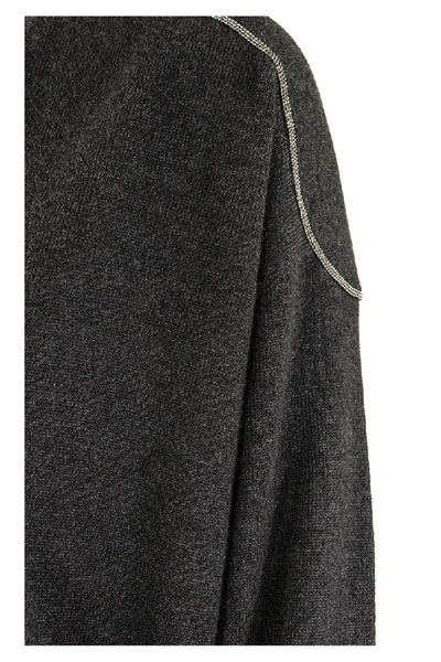 Shop Brunello Cucinelli V-neck Sweater Cashmere Sweater With Shiny Shoulder Embroidery In Dark Grey