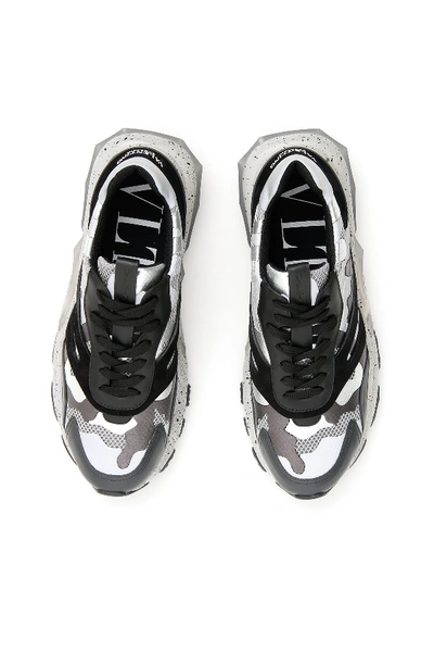 Shop Valentino Camouflage Bounce Sneakers In Silver Dark Grey Nero