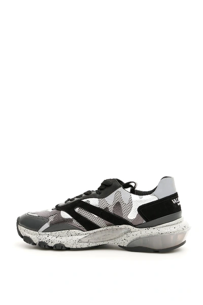 Shop Valentino Camouflage Bounce Sneakers In Silver Dark Grey Nero