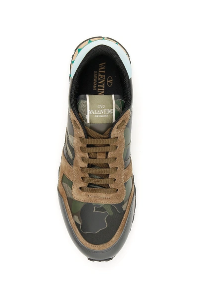 Shop Valentino Garavani Camouflage Rockrunner Sneakers In A Gr Br Wo A Gr Grigio Turquois Beige