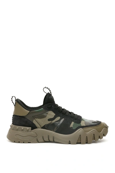 Shop Valentino Garavani Rockrunner Plus Sneakers In Army Green Brushwood