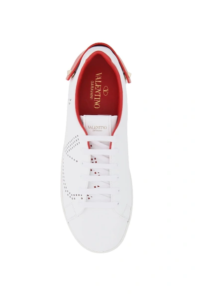 Shop Valentino Garavani Vlogo Backnet Leather Sneakers In Bianco Rouge Pure