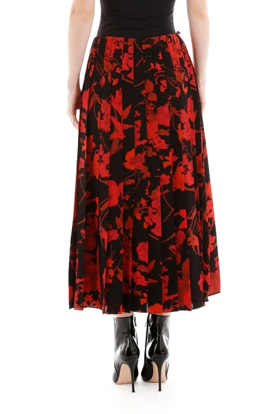 Shop Valentino Pleated Overdyed Skirt In Nero Rosso