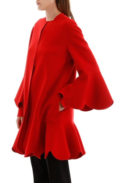 Shop Valentino Scallop Cape In Rosso