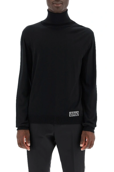 Shop Valentino Turtleneck Sweater With Vltn Tag In Nero