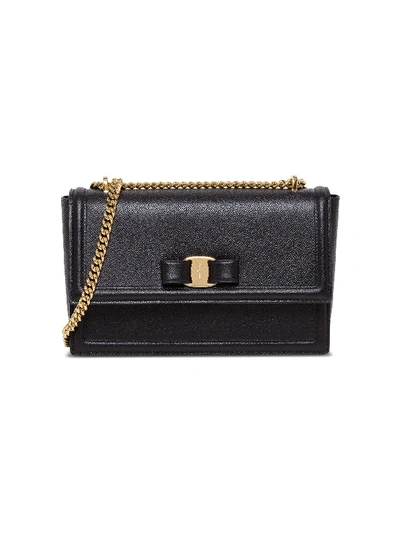 Shop Ferragamo Vara Leather Shoulder Bag In Black