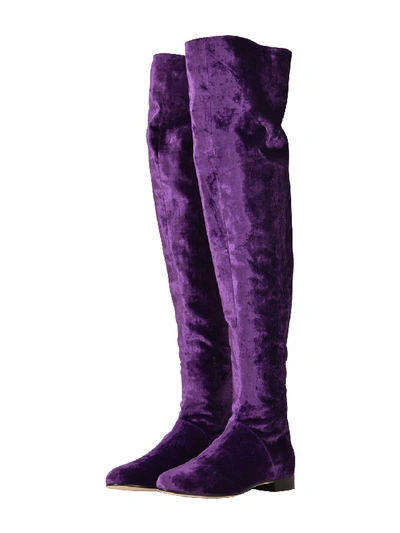 Shop Alberta Ferretti Velvet Over-the-knee Boots In Purple