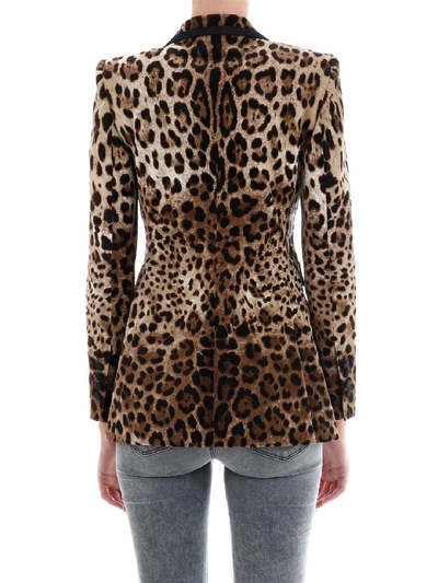 Shop Dolce & Gabbana Velvet Jacket Leo Print In Brown