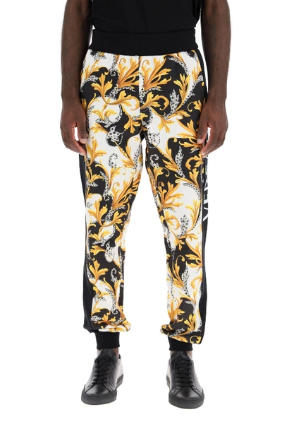 Shop Versace Acanthus Barocco Print Jogger Pants In Bianco Nero Oro