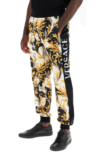 Shop Versace Acanthus Barocco Print Jogger Pants In Bianco Nero Oro