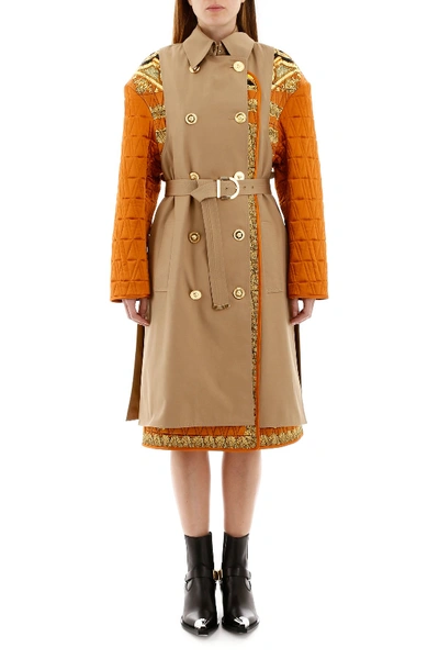 Shop Versace Barocco Print Trench Coat In Cammello Caramello Cioccolato