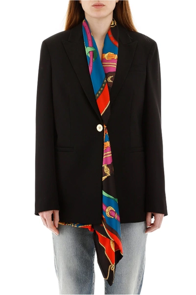 Shop Versace Blazer With Detachable Silk Vest In Nero