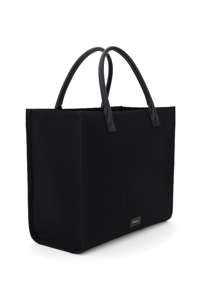 Shop Versace Canvas Tote Bag With Logo Signature In Nero Bianco Ottico Oro Tribute