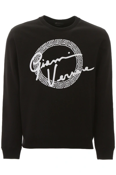 Shop Versace Gv Signature Embroidery Sweatshirt In Nero-bianco