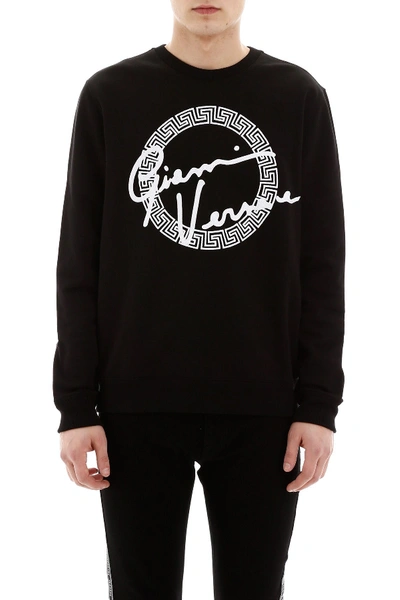 Shop Versace Gv Signature Embroidery Sweatshirt In Nero-bianco