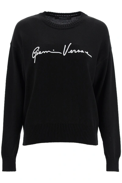 Shop Versace Gv Signature Sweater In Nero