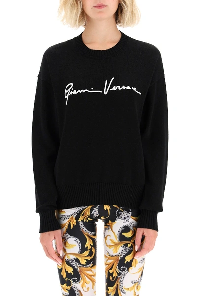 Shop Versace Gv Signature Sweater In Nero