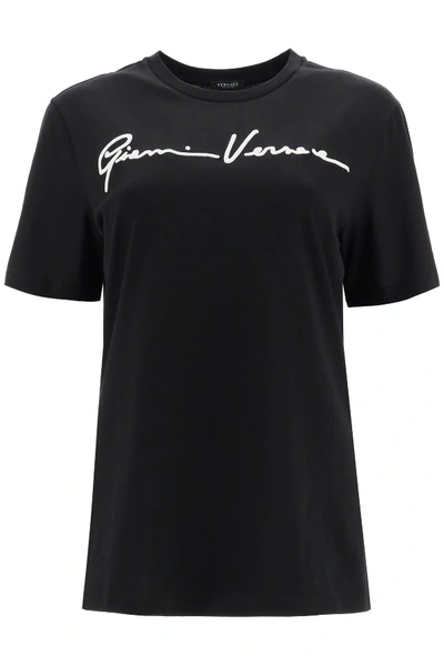 Shop Versace Gv Signature T-shirt In Nero  Bianco
