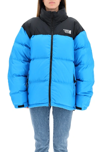 Shop Vetements Two-tone Puffer Jacket In Black Blue