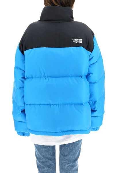 Shop Vetements Two-tone Puffer Jacket In Black Blue