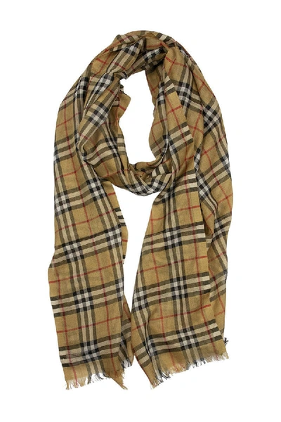 Shop Burberry Vintage Check Lightweight Wool Silk Scarf In Antique Yellow