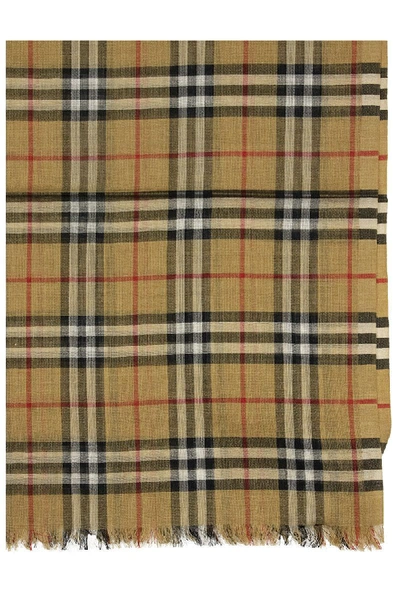 Shop Burberry Vintage Check Lightweight Wool Silk Scarf In Antique Yellow