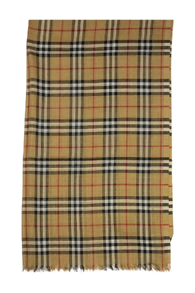 Shop Burberry Vintage Check Lightweight Wool Silk Scarf In Antique Yellow