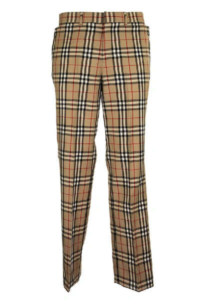 Shop Burberry Vintage Check Tailored Trousers Flap Trs Arc.beige In Archive Beige