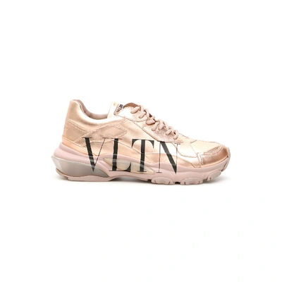 Shop Valentino Vltn Laminated Leather Sneakers In Nero