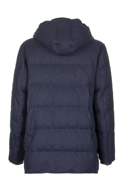 Shop Brunello Cucinelli Water-resistant Lightweight Wool, Silk And Cashmere Flannel Down Jacket With Deta In Blue