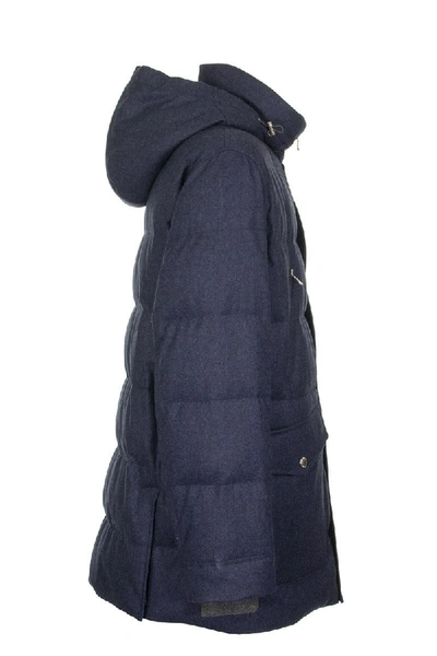 Shop Brunello Cucinelli Water-resistant Lightweight Wool, Silk And Cashmere Flannel Down Jacket With Deta In Blue