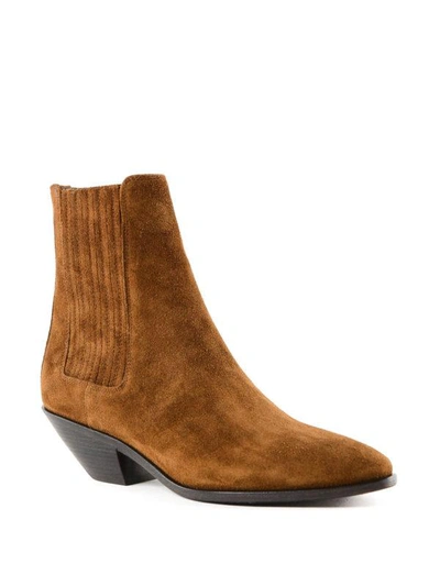 Shop Saint Laurent West Western Suede Ankle Boots In Nero
