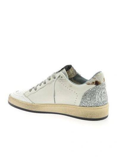 Shop Golden Goose White Ball Star Sneakers In White Glitter Leather In Nero