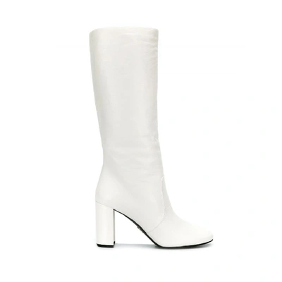 Shop Prada White Leather Boots In Nero