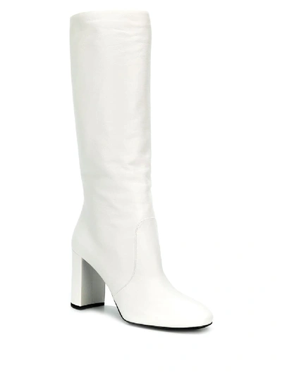 Shop Prada White Leather Boots In Nero